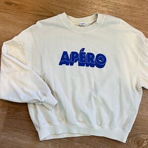 Cream Sweatshirt with Blue Apéro Logo- le drop style